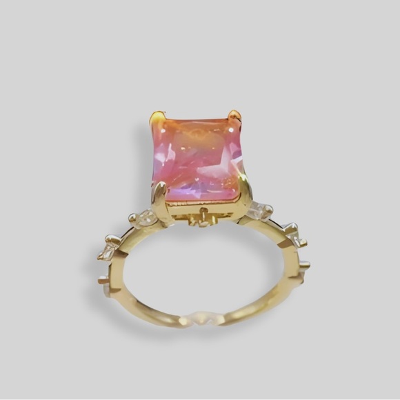 Fashion Jewelry Jewelry - Princess Cut Clear Cubic Zirconia Side Stone Jewelry Ring Pink Gold Women NIB 7
